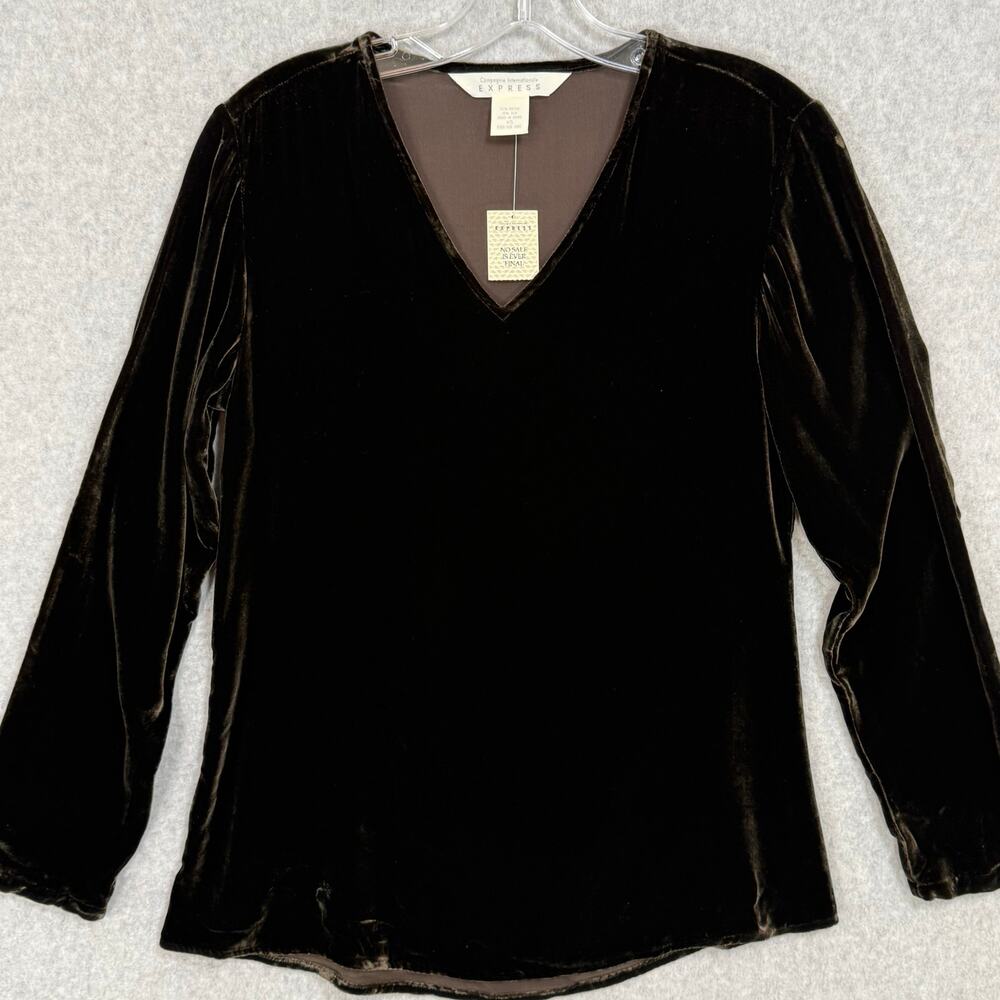 Vtg 90s Compagnie Internationale Express Velour Top Size XS Forest Fairygrunge